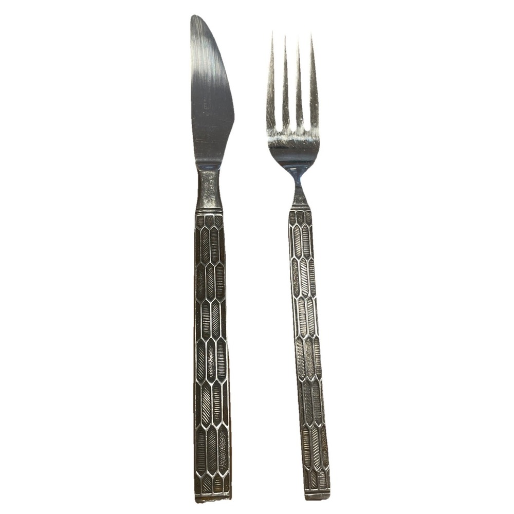 Orleans Silver Stainless Flatware Made In Japan Butter Knife, Fork Geometric MCM